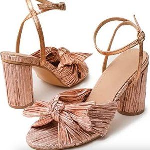 NEW Metallic Rose Gold Pleated Knotted Bow Heeled Sandals Sz 40